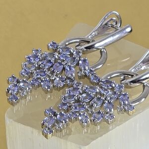 925 Sterling Silver Dangling Cluster Earrings with Natural Tanzanite Gems